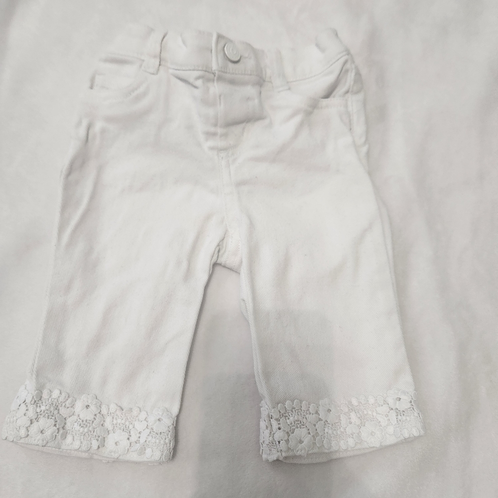 Janie and Jack Crochet Trim White Jeans